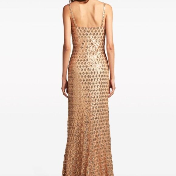Tadashi Shoji Gold Sequined Diamond Gown - Picture 3 of 5